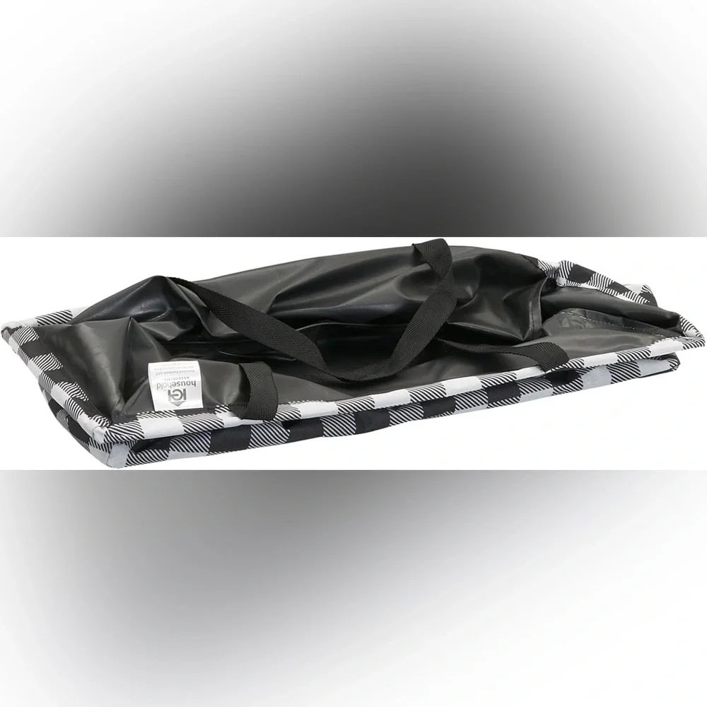 Household Essentials Utility Tote Bag‎ Large Black White Checkered Plaid NWT